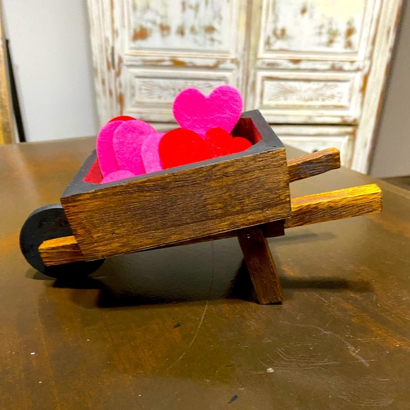 Wooden Wheelbarrow, Mini Country Flower Cart, Home Decor - Picture 1 of 5